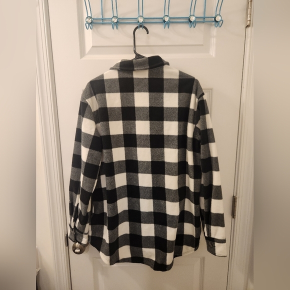 Eddie Bauer Womens Size M Black White Plaid Pullover Fleece Button Up #Q370 - Picture 3 of 5